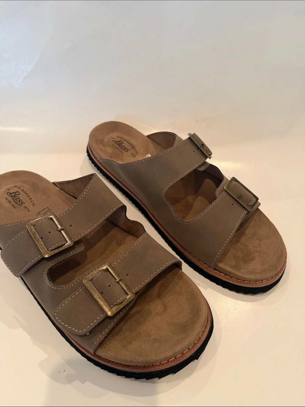 NWT Bass Asher Mocha Double-Buckle Slide Sandals Size 13
